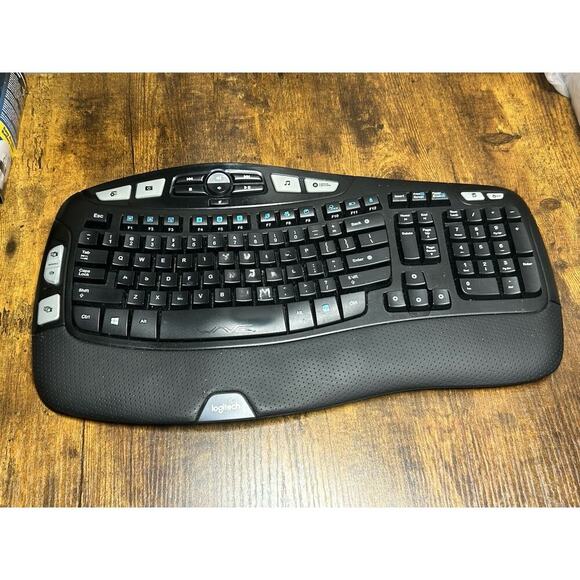 Logitech K350 Wave Keyboard Black Wireless Ergonomic NO USB Receiver Dongle - Picture 2 of 7